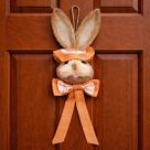 Decoração Páscoa Pendente Cabeça Coelho Com Laço Palha 65cm