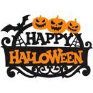 Decoração Porta Hall Placa Painel Grande Happy Halloween 3D em EVA com Glitter 50 cm