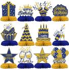 Decorações de aniversário Celee Blue Gold Honeycomb 12 unidades