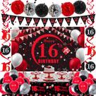 Decorações de aniversário do 16º aniversário de Puchod em vermelho e preto