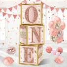 Decorações de aniversário Guiruiy, caixas de 1º aniversário, rosa, rosa, ouro