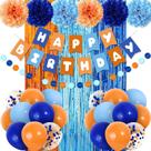 Decorações de aniversário Miucat Blue com banner, cortina e balões