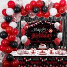 Decorações de aniversário Puchod Red Black Feliz Aniversário Homens Mulheres