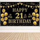 Decorações de aniversário Trgowaul 21st Black Gold Backdrop Banner