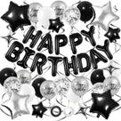 Decorações de Aniversário YWWSNSE Balões Pretos e Prateados com Faixa Decorações de Aniversário YWWSNSE Balões Pretos e Prateados com Faixa