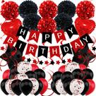 Decorações de aniversário ZERODECO em preto e vermelho com banner e balões