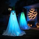 Decorações de fantasmas de Halloween VZQI com luzes LED, pacote com 2 unidades de 1,5 m