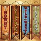 Decorações de festa Chiisong Cowboy Banners Wild West 4 unidades