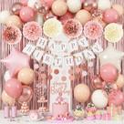Decorações de festa Jobkoo Pink Birthday para mulheres com balões