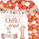 Decorações de festa Jollyboom Boho Rainbow 1st Birthday Girl