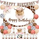 Decorações de festa JOYMEMO Boho Highland Cow Birthday Girl