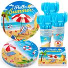 Decorações de festa Miucat Summer Beach serve 24 pessoas com pratos