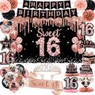 Decorações de festa QIYANPAX Sweet 16 Birthday 59 unidades em ouro rosa