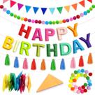 Decorações de festa Woonnuk, pré-amarradas, feliz aniversário, 4 peças