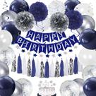 Decorações de Festa YGYXMY - Azul Marinho e Prata - Aniversário Masculino