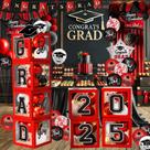 Decorações de formatura QIYANPAX Class of 2025 em vermelho e preto