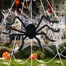 Decorações de Halloween ABONDEVER Spider Webs com aranha gigante