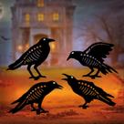 Decorações de Holloween ao ar livre, pacote com 4 estacas de jardim Black Crow Decorações de Halloween Spooky Glow in The Dark Raven Silhouette Crows