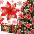 Decorações de Natal, flores de poinsétia, 12 unidades de ouro vermelho Decorações de Natal, flores de poinsétia, 12 unidades de ouro vermelho