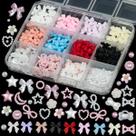 Decorações de Unha Kawaii 3D - 12 Grades com Laços e Encantos de Resina