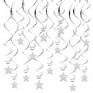 Decorações Suspensas em Espiral BEISHIDA - Estrelas Prateadas - Pacote com 15