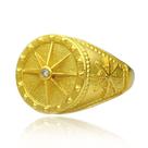 Dedeira Masculina de Ouro Rosa dos Ventos com Pedra Banhado a Ouro