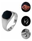 Dedeira Masculina Prata 925 Quadrado Pedra Luxo Anel