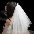 Delicado Véu Curto Noiva Com Laço Branco Casamento V44