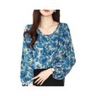 Design floral novo casual solto lanterna manga blusa retro manga longa chiffon camisa feminina topos