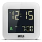 Despertador digital de viagem Braun com soneca, tamanho compacto, display LCD negativo, ajuste rápido, alarme Crescendo Beep em branco, modelo BC08W.