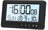 Despertador digital, display LCD, alarme duplo, preto
