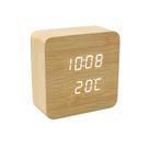 Despertador LED digital de madeira de bambu controlada por voz
