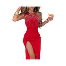 Diamante Split Wrap Hip Dress das mulheres, Boate Dinner Clothing, Tamanho quente S-3XL Diamante Split Wrap Hip Dress das mulheres, Boate Dinner Clothing, Tamanho quente S-3XL
