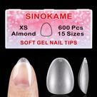Dicas de unhas SINOKAME, gel de amêndoa extra curto, 600 unidades, 15 tamanhos
