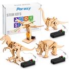 Dinosaur Toys Poraxy, pacote com 4 unidades, modelo robótico de quebra-cabeça de madeira 3D