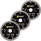 Disco de corte de diamante Saw Blade GRAFF de 4,5", pacote com 3
