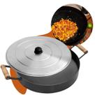 Disco de Ferro Tacho 50cm com Tampa e Borda Bifeteira Aço Carbono Reforçado Rústico com Alça para Fogareiro Lareira Fritar Cozinhar Porções Gerais