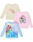 Disney Kit com 3 Camisetas Femininas Manga Longa Estampadas Princesas Tamanho 7