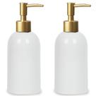 Dispensador de sabão em cerâmica Feesok White com bomba dourada, 400 ml, pacote com 2 unidades