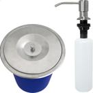 Dispenser Dosador De Detergente 500ml E Lixeira 5 Litros De Embutir Kit Cozinha Inox Escovado Cesto de Lixo e Porta Dete