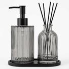 Dispenser Kit de Banheiro Canelado Com Difusor e Bandeja Cor:Preto