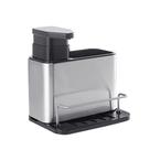Dispenser Porta Detergente Esponja Bucha Sabão Líquido 3 Em 1 Inox Suporte Organizador Para Pia