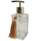 Dispenser Porta Sabonete Líquido Álcool Gel Saboneteira Acessório Para Bancada Pia Organizador Banheiro -Decoração Casa-Cristal Transparente e Dourado