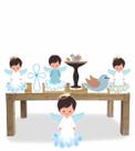 Display de chão mesa totens Batizado Anjinho Menino 7 Pçs