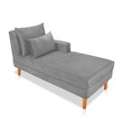 Divã Chaise Chloe 160 cm Veludo Cinza Pés Chanfrado Castanho - D'Rossi