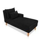 Divã Chaise Chloe 160 cm Veludo Preto Pés Chanfrado Castanho - D'Rossi