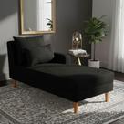 Divã Chaise Chloe 160 cm Veludo Preto Pés Chanfrado Castanho M11 - D'Rossi