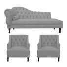 Divã larissa 140cm lado esquerdo + 2 poltronas genesis suede cinza