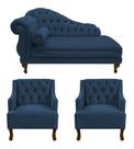Divã Larissa 160 cm e 2 Poltronas Genesis Suede Azul Marinho - LM DECOR Divã Larissa 160 cm e 2 Poltronas Genesis Suede Azul Marinho - LM DECOR