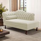 Divã Recamier Chaise Longue Lavínia 150cm Capitonê Pés de Madeira Bouclê Bege - Desk Design